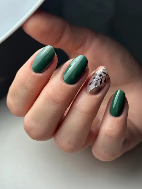 tamno zelena boja za nokte s orijantalnim štihom trajni lak cici nails