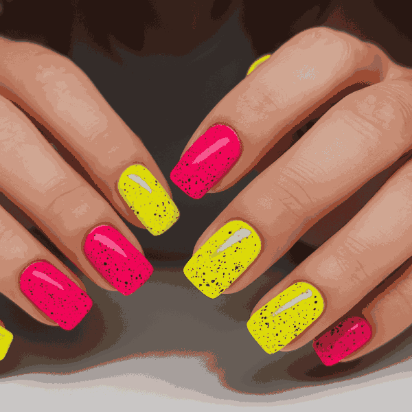 82 – electric pink i 15 - light yellow ljetni nokti