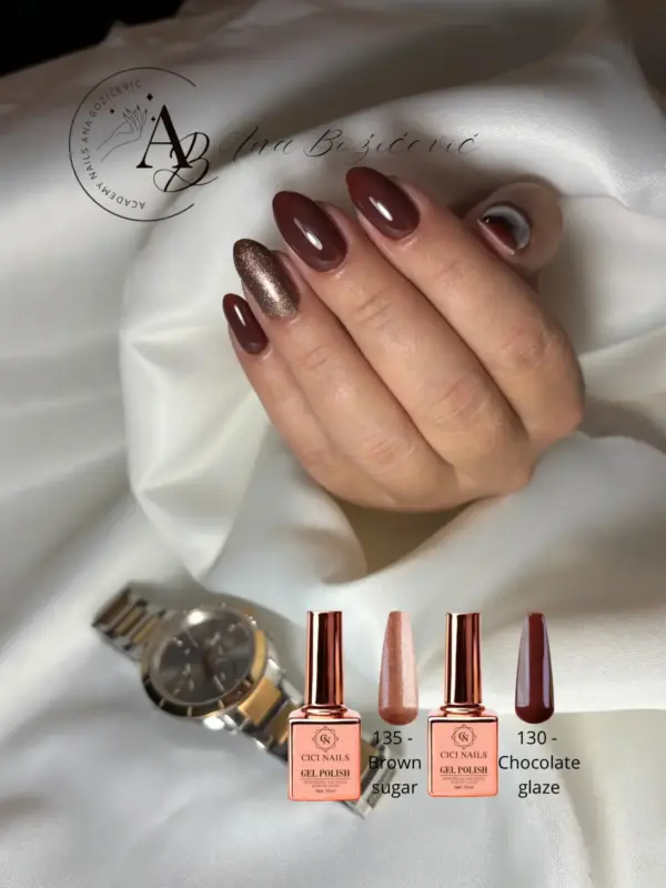 135 brown sugar 15ml zlatno smeđa boja za nokte sa šljokicama trajni lak cici nails
