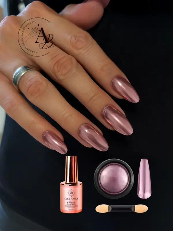 roza nokti s chrom efektom cici nails