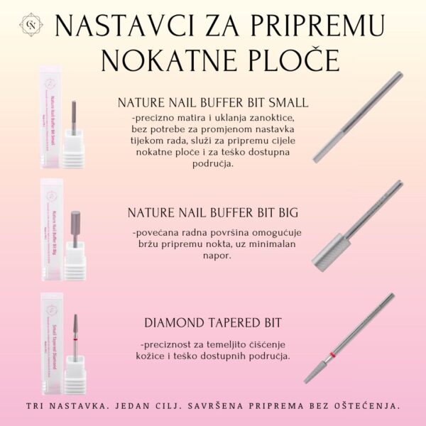 nature nail buffer bit small i big i diamond tapered bit nastavci za pripremu nokatne ploče koja će olakšati i ubrzati rad zamijena za raspicu idealna za preciznu i brzu pripremu noktiju i tesko dostupnih podrucja