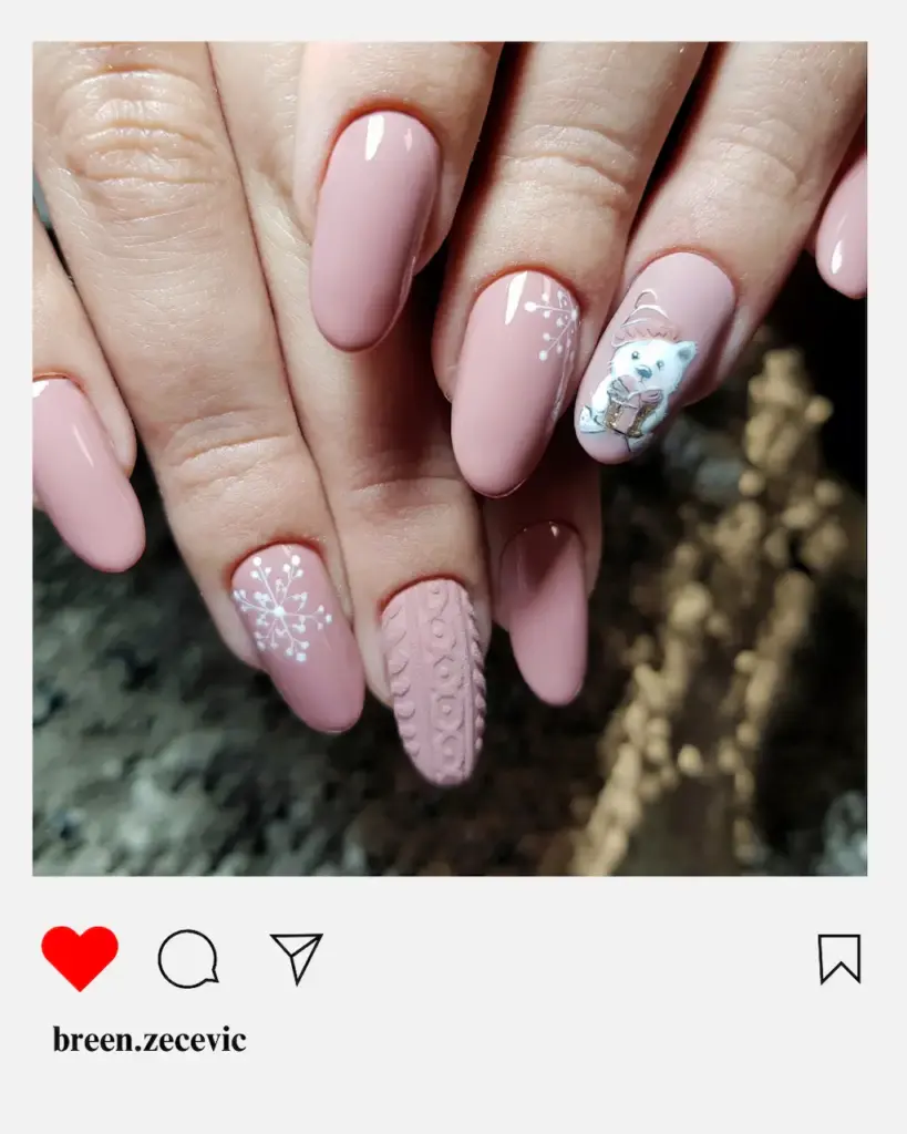 blagdanski nokti medvjedić pahuljice zimski nail art cici nails